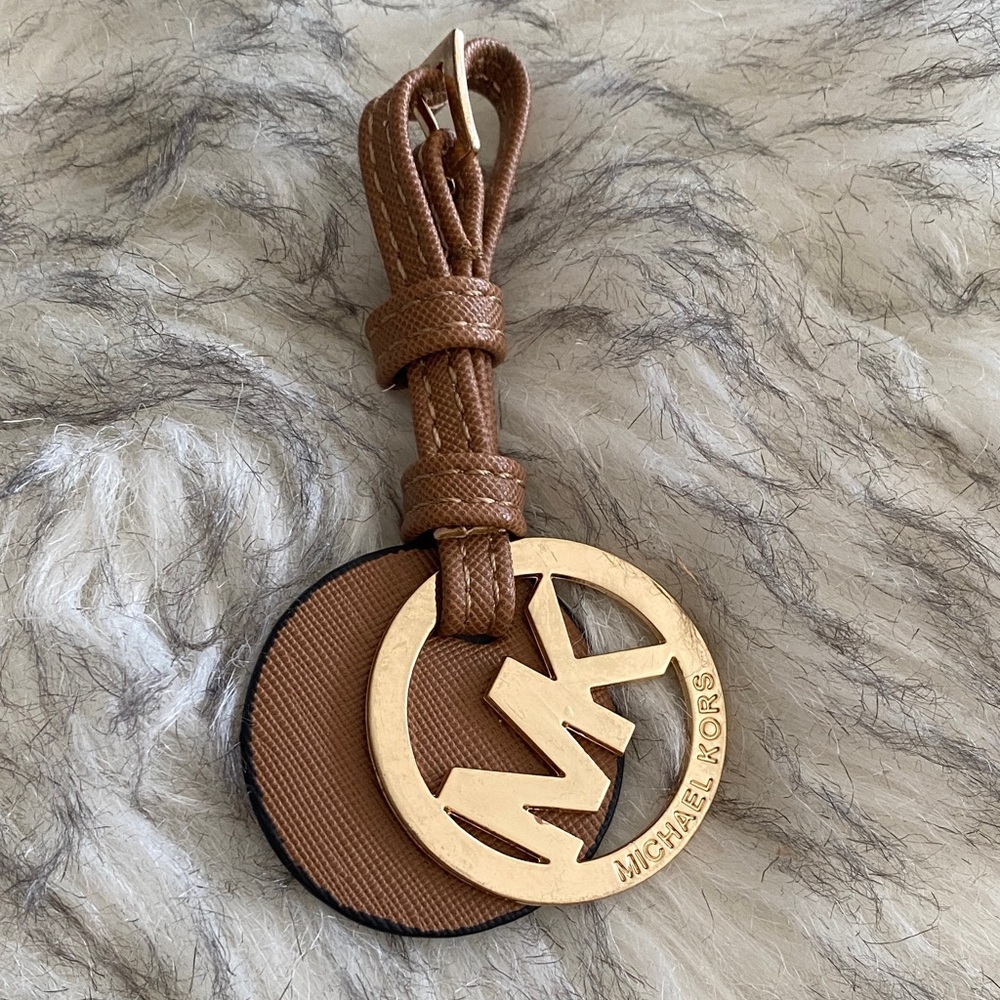 Michael Kors Tan and Gold Logo Keychain